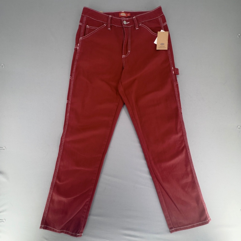 Dickies Ruby Red Relaxed Carpenter Pants Contrast Stitch Juniors Size 5 NWT